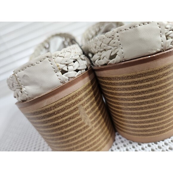 Time And Tru Women Ivory White Woven Memory Foam Comfort Block Heels Mules 9.5 - Picture 6 of 12